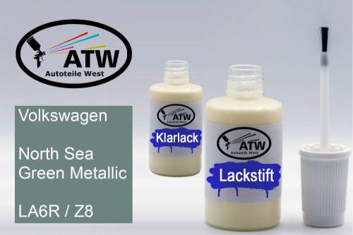 Volkswagen, North Sea Green Metallic, LA6R / Z8: 20ml Lackstift + 20ml Klarlack - Set, von ATW Autoteile West.